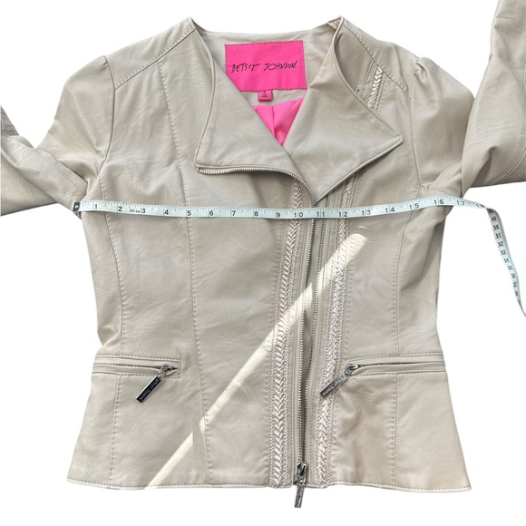 Betsy Johnson Bone Vegan Leather Corset Back Jacket! Size S EUC - Picture 2 of 8